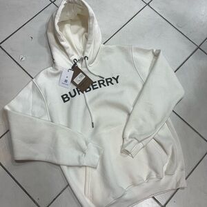 Burberry Cream Hoodie with Black Logo